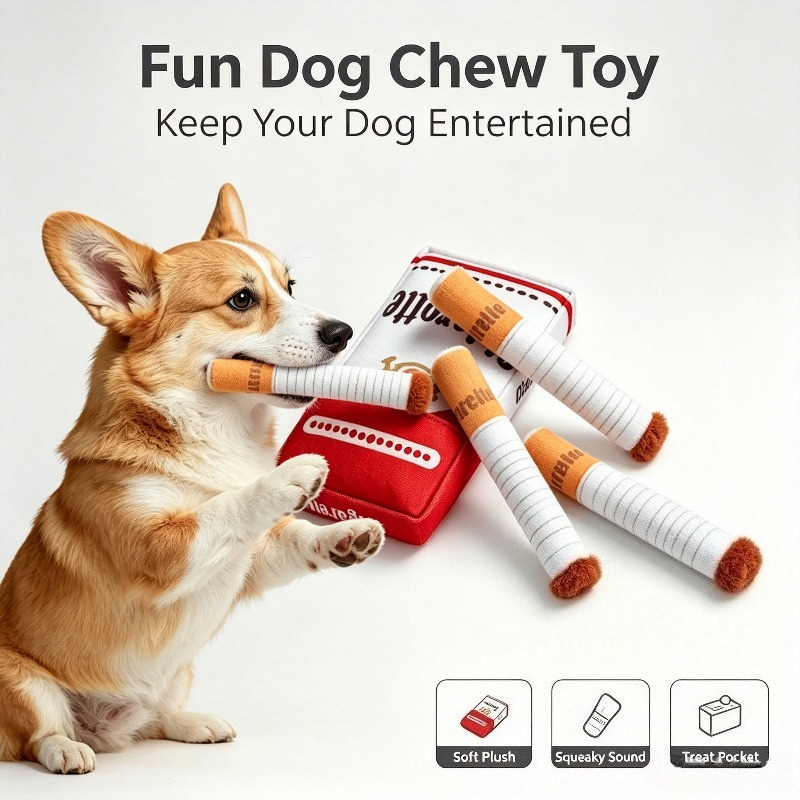 Pet Dental Chew Toy - Squeaky Plush Cigarette Case Dog Toy,